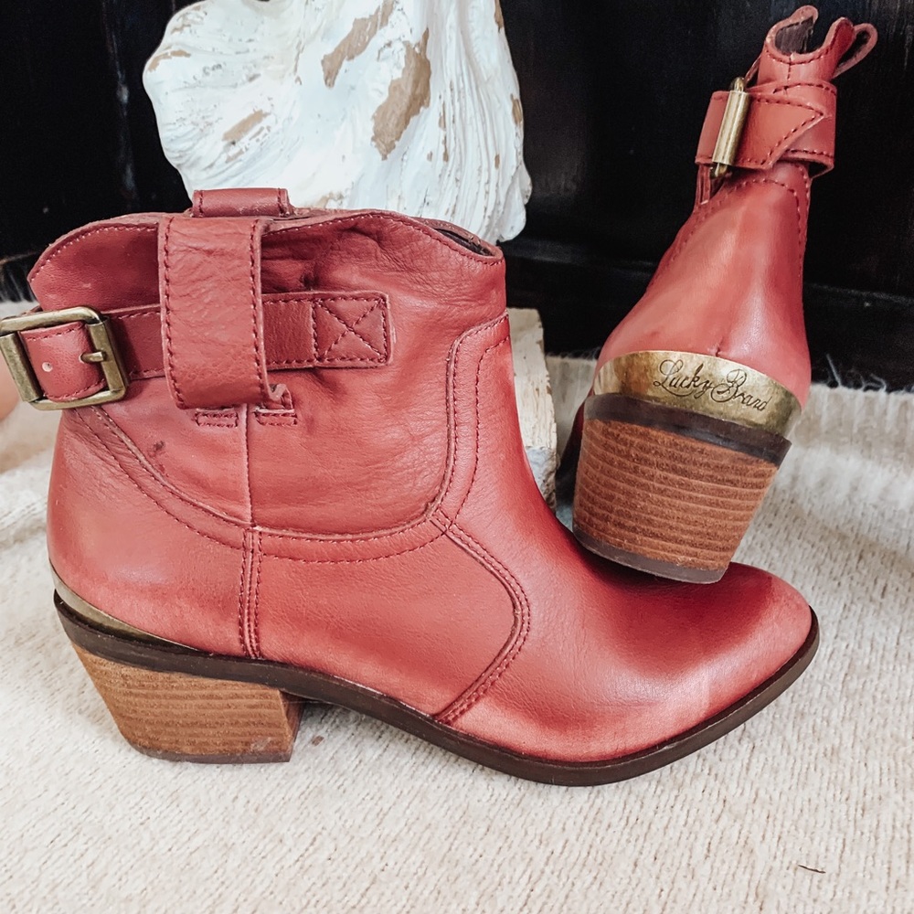 Lucky Brand red leather booties